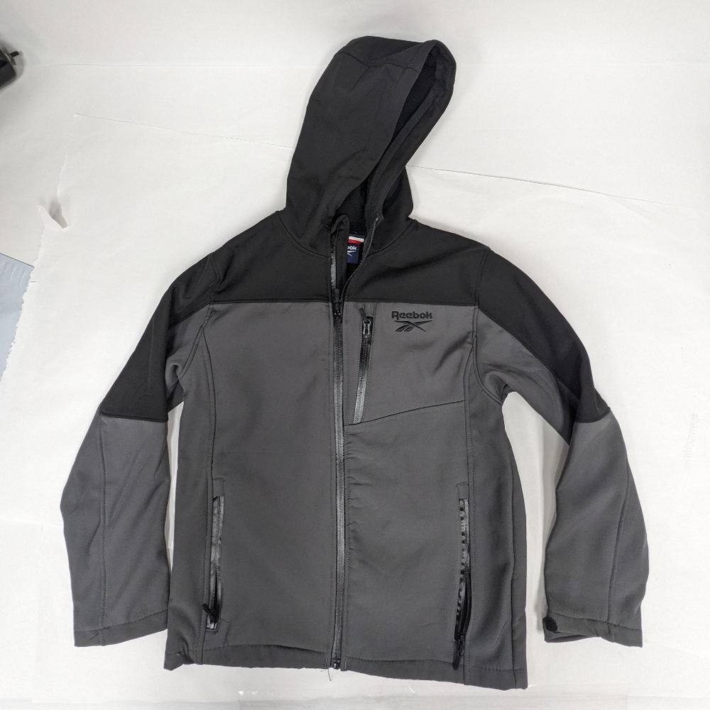 Reebok black and gray spring jacket with hood youth large (123)